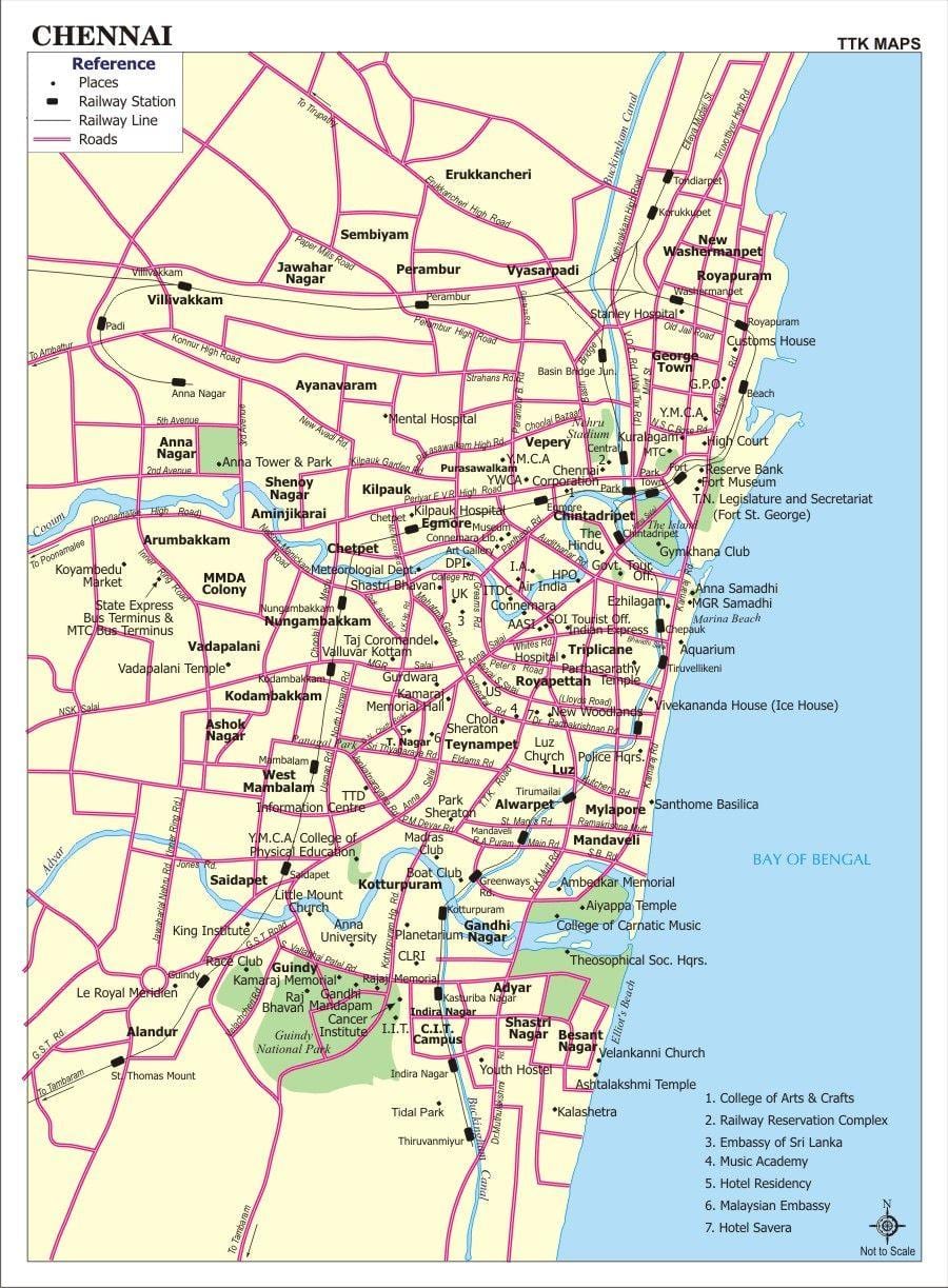 hartës së rrugëve të qytetit Chennai