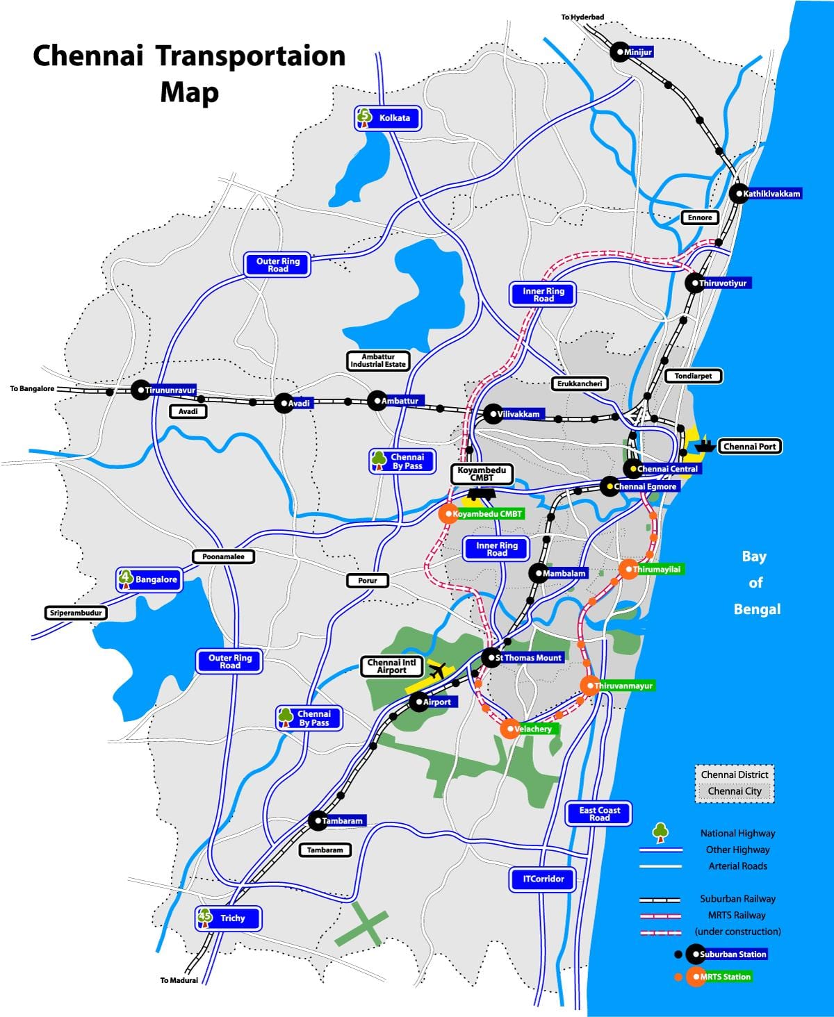 harta e Chennai liqeneve