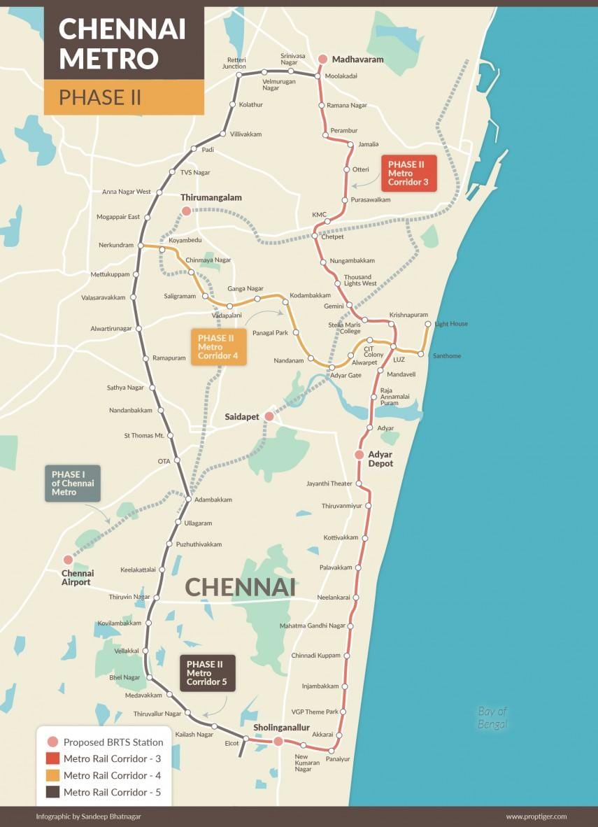 metro hekurudhor në Chennai rrugë hartë faza 2