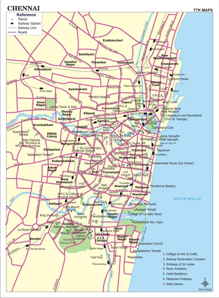 harta e Chennai vende turistike