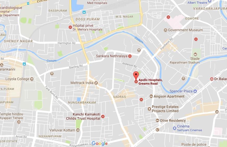 Apollo spital Chennai Greams hartën e rrugës