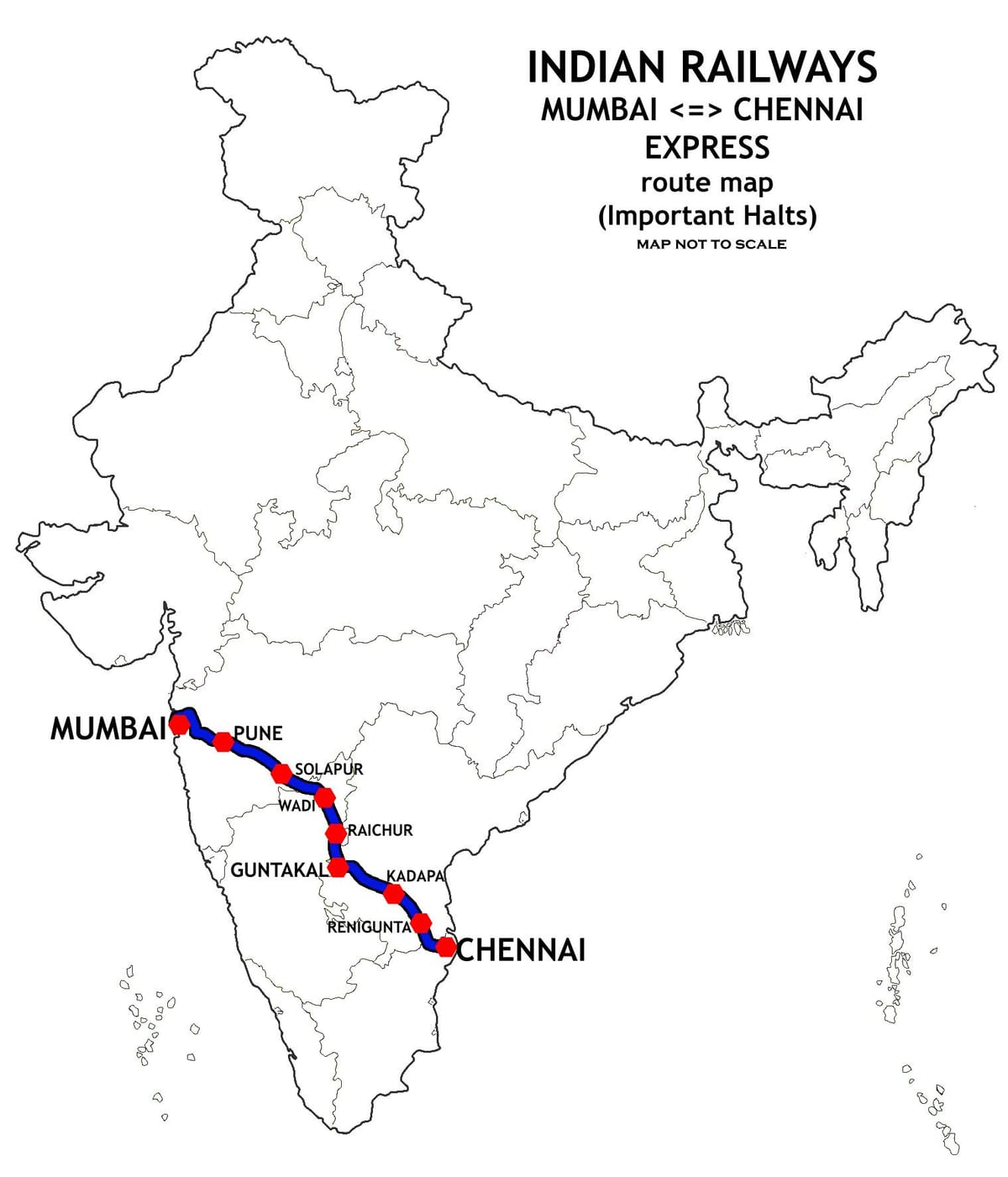 Mumbai për të Chennai tren rrugë hartë
